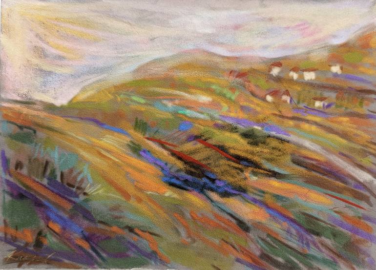 Original Abstract Expressionism Landscape Drawing by Klara Arnaudova