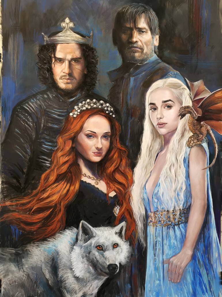 Original soft pastel portrait of Jon Snow, Jaime Lannister, Sansa and Daenerys Targaryen Painting by Klara | Saatchi Art