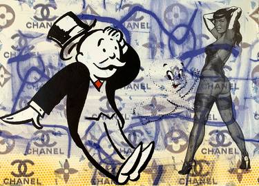 Bettie Page Disaster with Monopoly Man - original painting on 300gsm Italian paper thumb