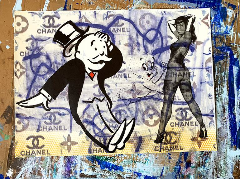 Bettie Page Disaster with Monopoly Man - original painting on