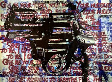 "Statue of Liberty Gun Disaster in Red Silver & Blue" - original street art painting on 300gsm Italian paper thumb