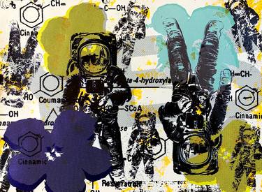 "Astronaut Double Disaster in Aqua & Yellow" - original artwork on 300 gsm Italian paper thumb