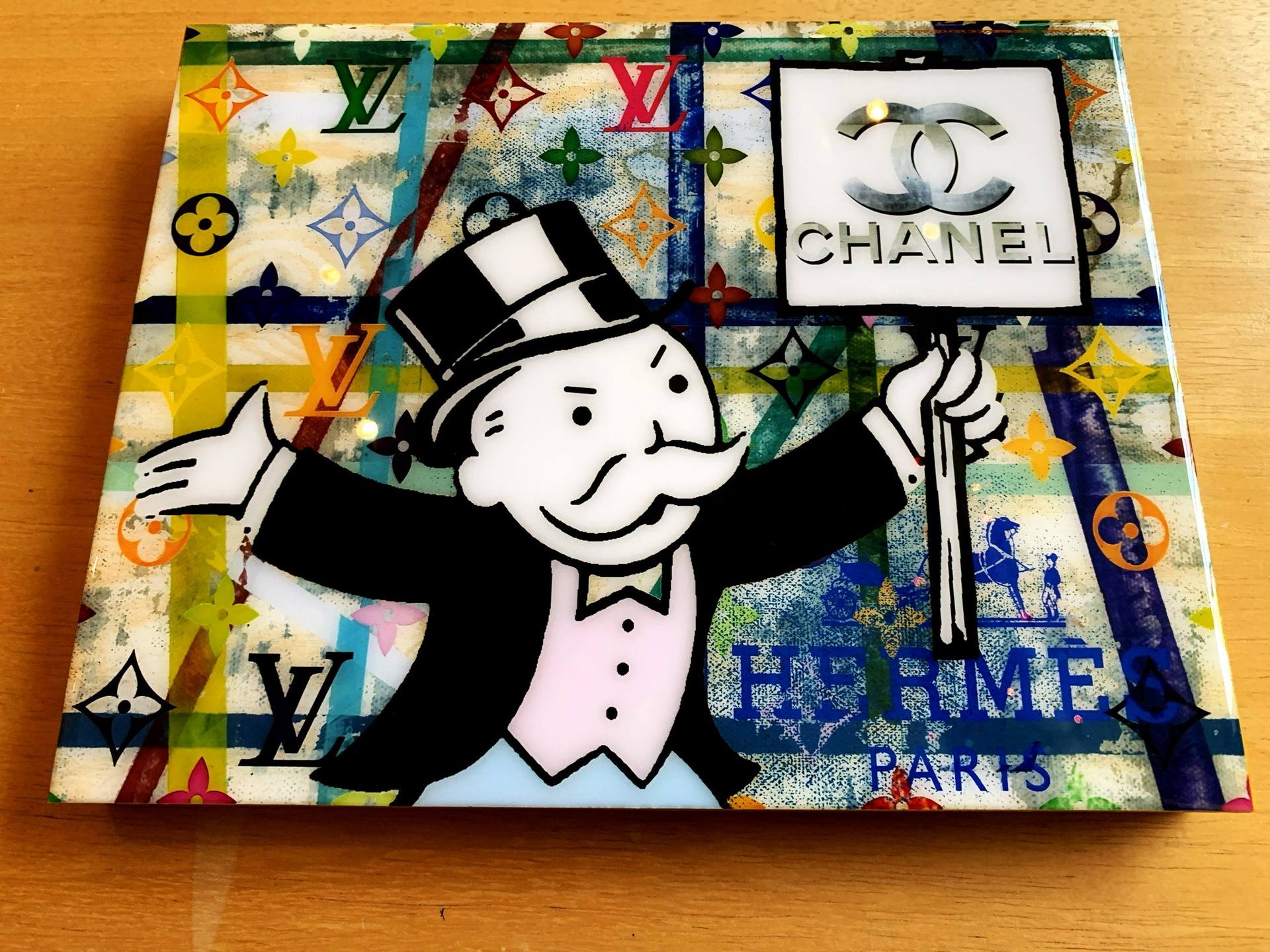 Framed Canvas Art (White Floating Frame) - Monopoly Disaster with Chanel by Taylor Smith ( Pop Culture > fictional Characters > Mascots > Rich Uncle
