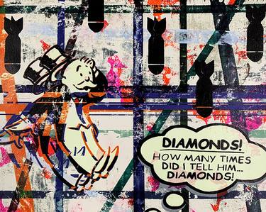 "Monopoly Diamonds & Bombs" on wood panel with gloss resin - Limited Edition of 20 thumb