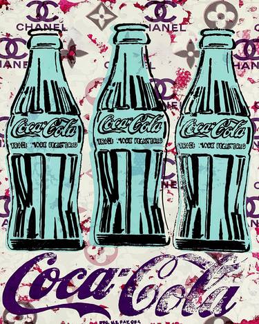 "Coca-Cola Still Life Three Bottles with Chanel" on wood panel with gloss resin - Limited Edition of 20 thumb