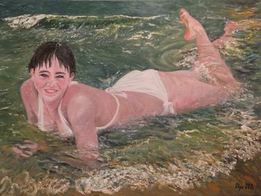 Original Portraiture Beach Paintings by Olga Sharp