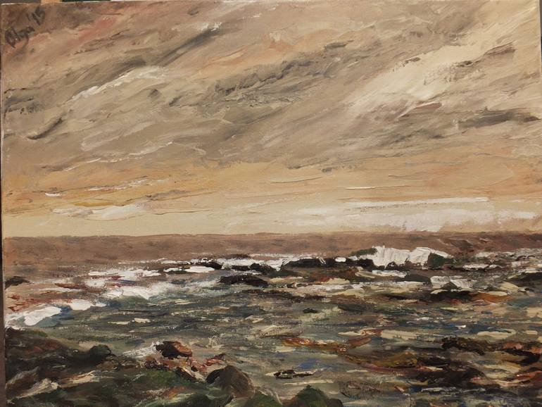 Original Seascape Painting by Olga Sharp | Other Art on Canvas | Cloudy with Sun dust