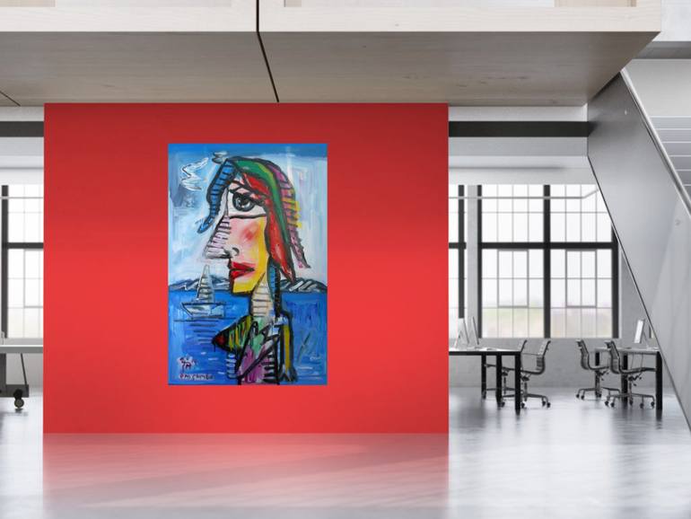 Original Cubism Beach Painting by Martinus Sumbaji