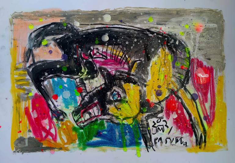 Original Abstract Expressionism Dogs Painting by martinus sumbaji