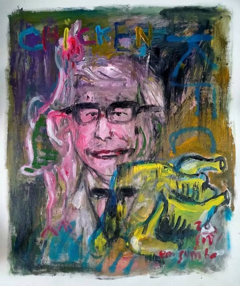 Original Pop CultureCelebrity Painting by Martinus Sumbaji  Expressionism Art on Canvas  ChickenMan