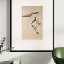Crane ink drawing in white mat frame