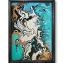 Turquoise abstract portrait in black frame