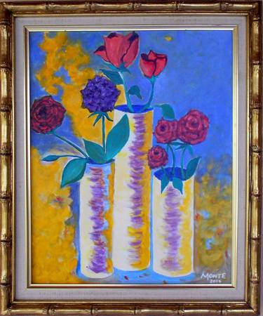 ABSTRACT SURREAL FLORAL- ROSES IN  VASE thumb