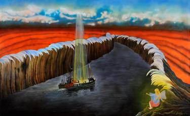 Original Surrealism Boat Painting by NEIL FARLEY