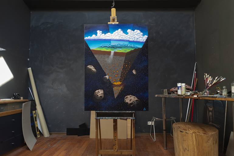 Original Surrealism Outer Space Painting by Andrzej Ratajczyk