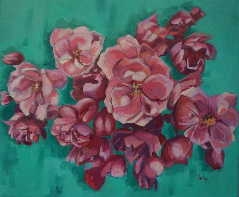 Original Floral Painting by Amaya Fernandez Fariza | Baroque Art on Canvas | Pink and Green