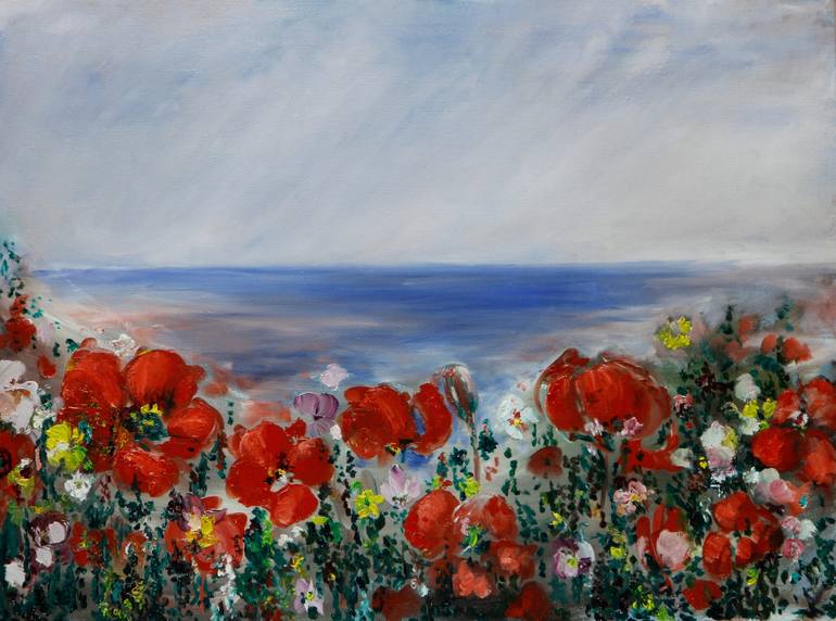 See view through red flowers Painting by Tatiana Gavrylchenko