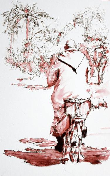 Original Figurative Bicycle Drawings by Juan Velez