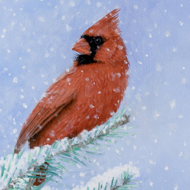Snowy Cardinal Painting by Christine O'Brien | Saatchi Art