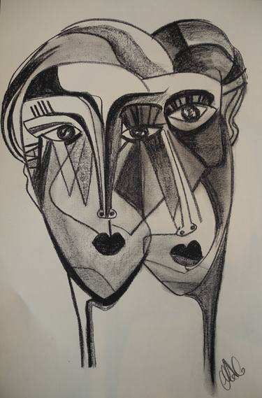 Original Abstract Portrait Drawing by Maria Campbell