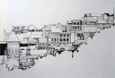 Original Street Art Architecture Drawing by Tamar M Adamia