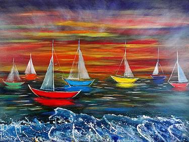 Print of Abstract Boat Paintings by Arsen Gomareli