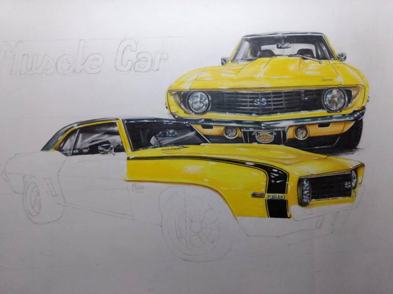 Original Photorealism Car Drawing by Nicky Chiarello