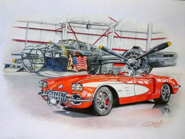 Original Fine Art Automobile Drawings by Nicky Chiarello