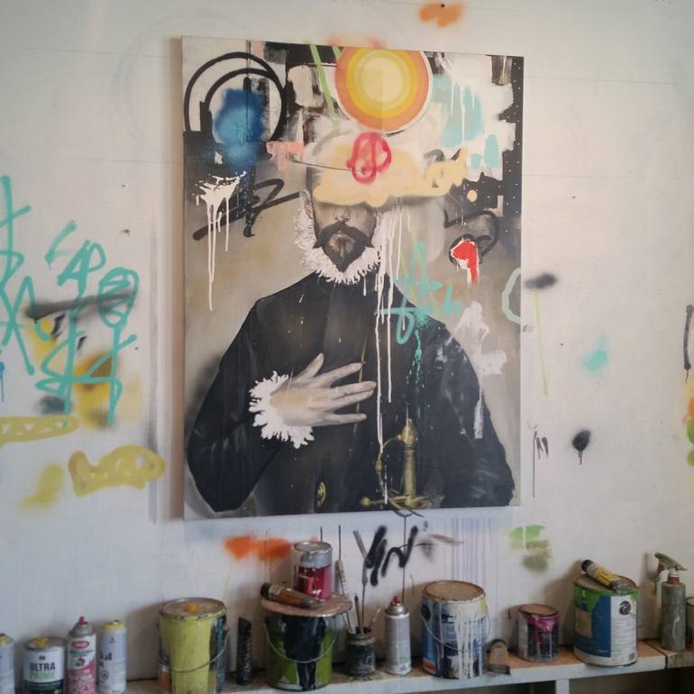 Original Street Art Portrait Painting by Jérôme Rochette