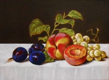 "STILL LIFE WITH GRAPES PEACHES AND PRUNES" thumb