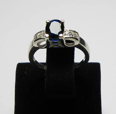 "Handmade Silver Ring With Dark Sapphire And White Zircons" thumb