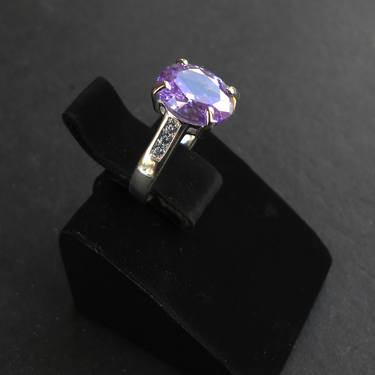 "Handmade Silver Ring With Amethyst And White Zircons" thumb