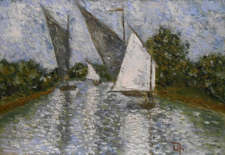 Original Impressionism Sailboat Painting by Arthur Isayan