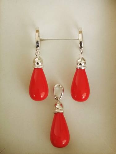 Handmade silver set with corals thumb