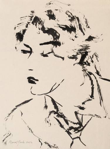 Original Expressionism Portrait Drawings by Marcel Garbi