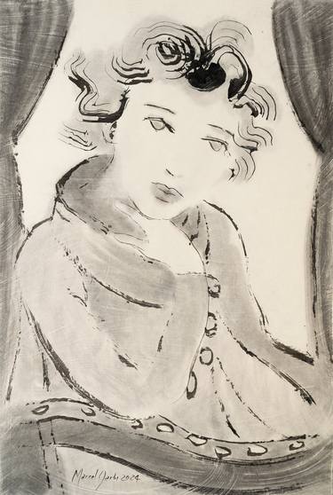 Original Expressionism Women Drawings by Marcel Garbi