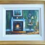 I love to paint INTERIORS for a change from all the landscapes and other abstract  paintings I do. This painting is from an interior of an old house I stayed in and because I  loved the colours on the walls with the open fire I decided to take a photo and paint it. It's painted in oil with brush on board. This painting needs to be framed