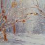 An impressionist painting of a snowscene in December. It gives an impression of a solitude walk in winter which is calming and quite in nature in a beautiful woodland covered in snow.I paited this in oil on board and it needs to be framed.