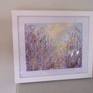 This is a small painting of abstract lavender fields painted with pallet knife in a colourful way. Its framed in a white glass frame which measures 25cm+30cm. and ready to hang.