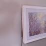 This is a small painting of abstract lavender fields painted with pallet knife in a colourful way. Its framed in a white glass frame which measures 25cm+30cm. and ready to hang.