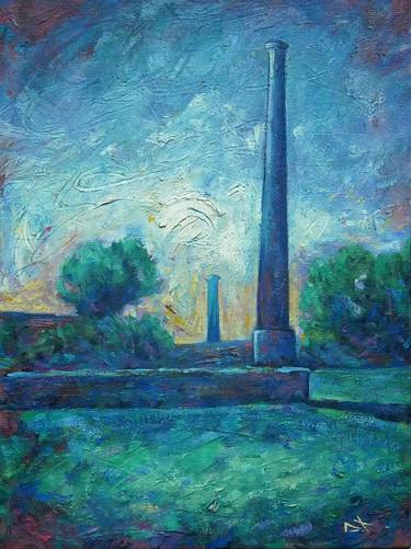 Landscape with chimneys, Oil painting study thumb