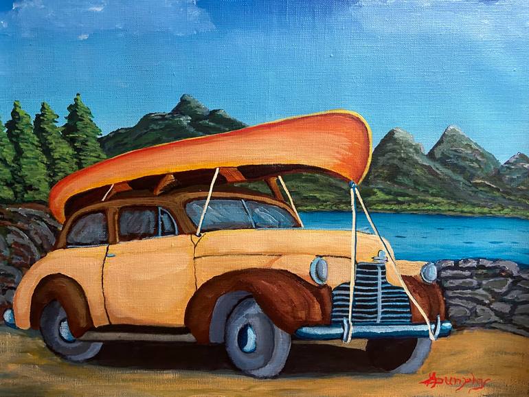 Original Transportation Painting by Anthony Dunphy | Impressionism Art on Canvas | Memories of the Lake