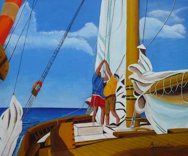 Print of Expressionism Sailboat Paintings by Anthony Dunphy