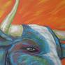 A closeup of the bull