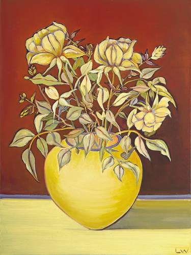 Roses In Yellow Vase Painting By Leslie Winokur Saatchi Art