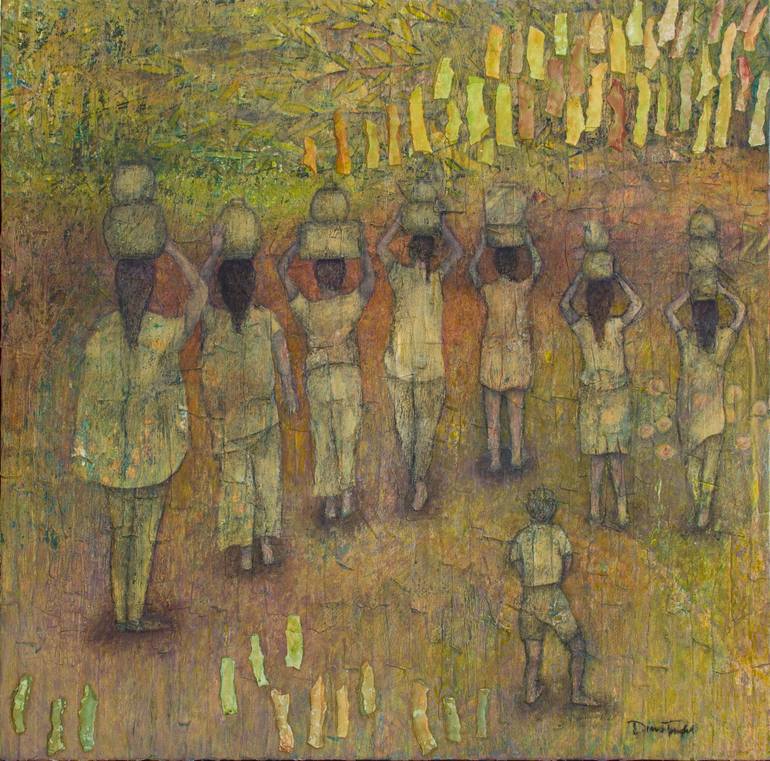 Original Other Mixed Media by Diane Trudel | Contemporary Art on Canvas | On the way home series" Water carriers"