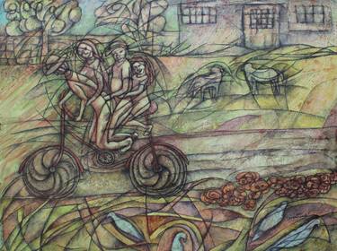 Original Expressionism Bicycle Paintings by Diane Trudel