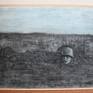 This charcoal and oil drawing on canvas shows a German soldier during World War I in an imaginary, desolate landscape. It reminds me of the famous painting of the dog by Goya.
