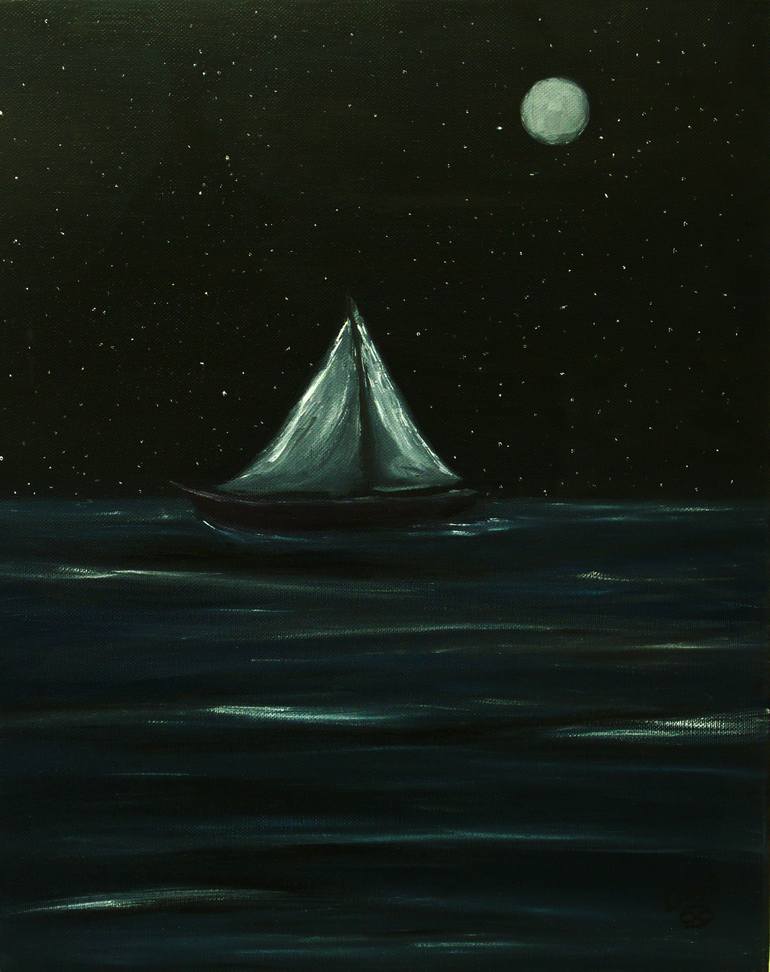 Moonlight Sail Painting by David Richers | Saatchi Art