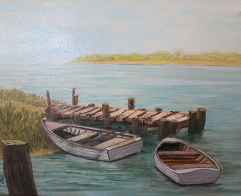 Boats At The Dock Painting By Adam Engle Saatchi Art